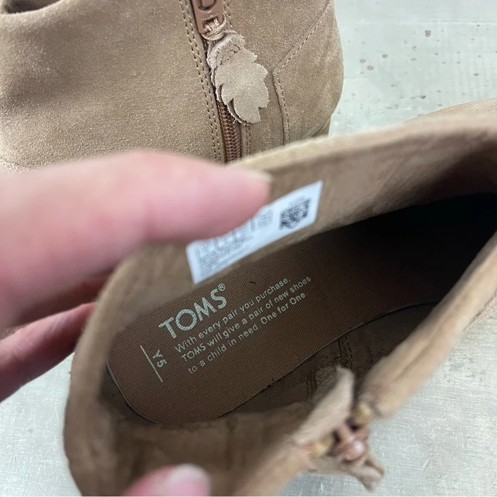 Tom's Leila Toffee Suede Ankle Booties Boots Youth